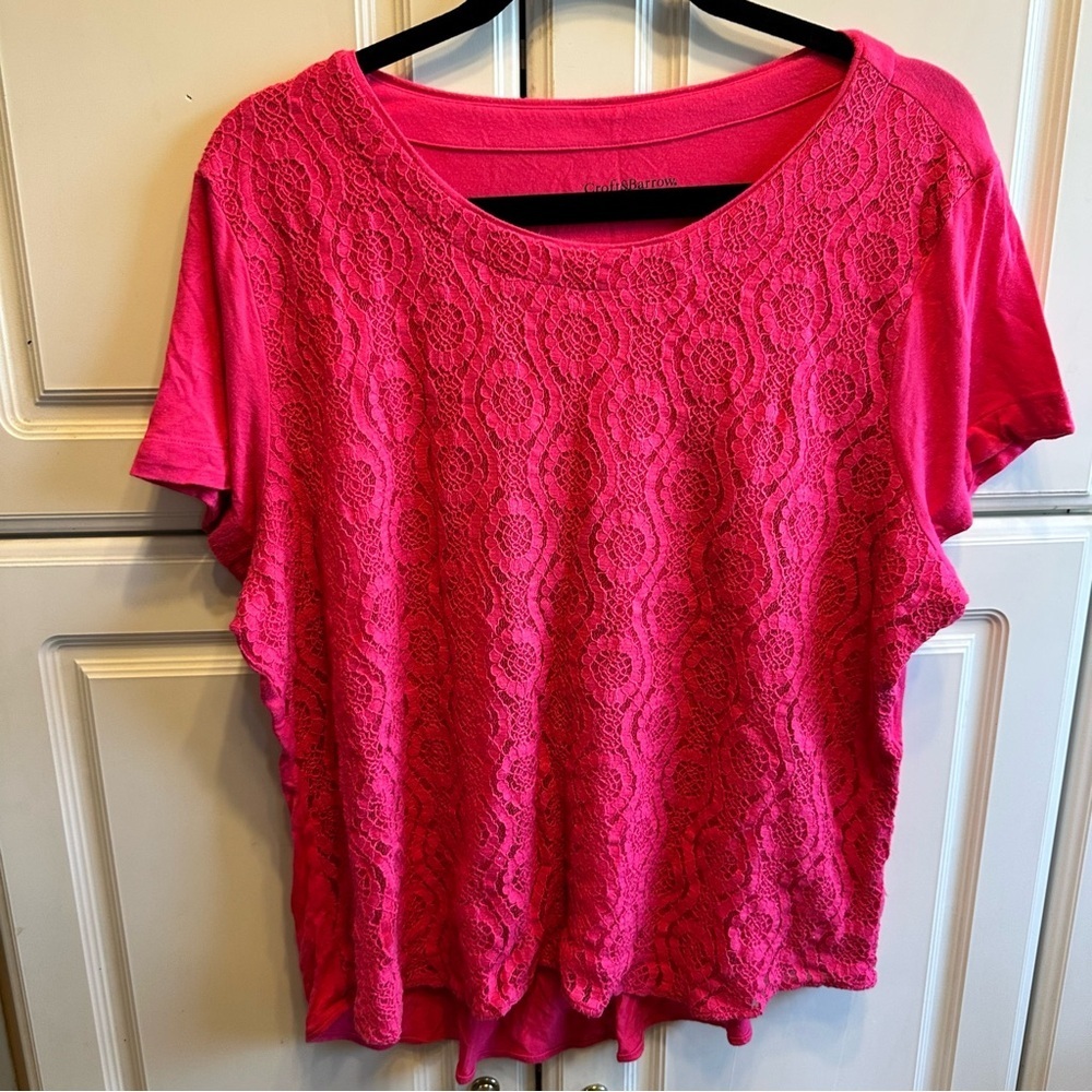 croft & barrow Hot Pink Lace-Front Short Sleeve Top